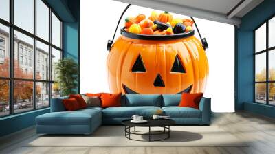 Trick or treat jack o lantern candy bucket on isolated transparent background Wall mural