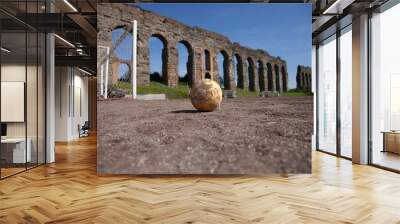 old clay soccer field with ruined ball Wall mural