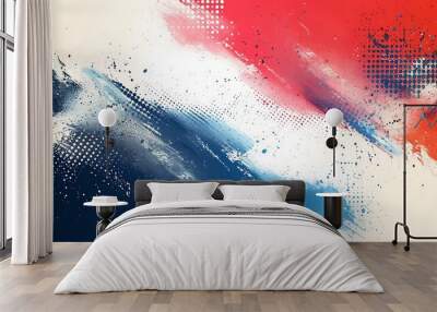 A dynamic abstract background in blue, red, and white tones, incorporating halftone brush effects. Vector illustration Wall mural