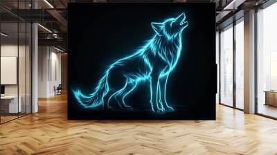 A glowing blue wolf howling at the moon Wall mural