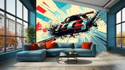 A racing car speeding through a abstract background. Wall mural