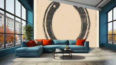 A Vintage, Black & White Horseshoe Illustration Wall mural