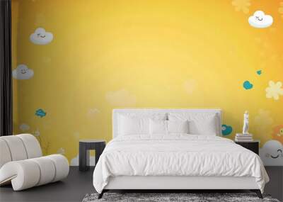 A yellow background with white clouds and flowers, perfect for a cheerful and optimistic design. Wall mural