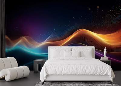 Abstract background with glowing waves and particles. Wall mural