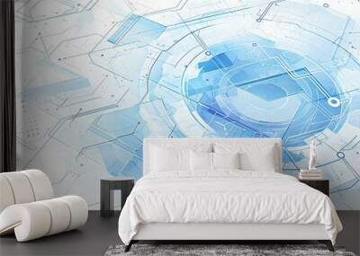 Abstract background with hexagons and digital connections on white background vector illustration Wall mural