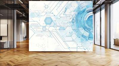 Abstract background with hexagons and digital connections on white background vector illustration Wall mural