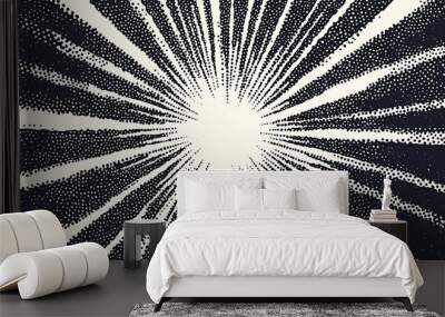 Abstract black and white radial burst pattern with a halftone effect. Wall mural