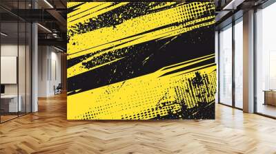 Abstract black and yellow grunge background with diagonal lines and texture. Wall mural