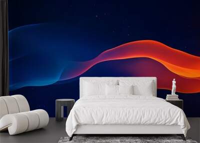 Abstract Blue and Orange Wavy Lines Against a Dark Background with Scattered Light Wall mural