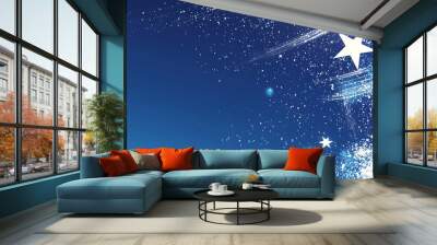 Abstract blue background with white stars and glitter. Wall mural