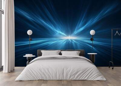 Abstract Blue Light Streaks Converging at a Center Point Wall mural