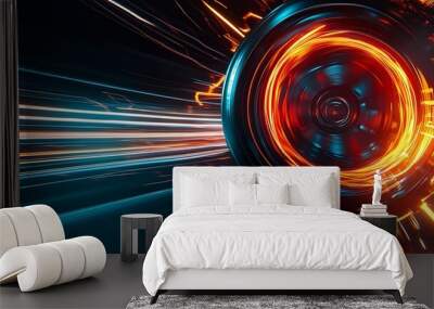 Abstract Circular Light Pattern with Glowing Lines Wall mural