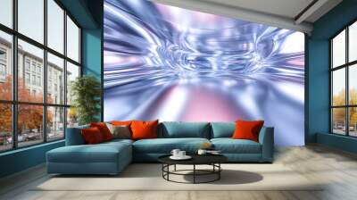 Abstract digital art with a perspective of a metallic tunnel with pink and blue color gradient. Wall mural