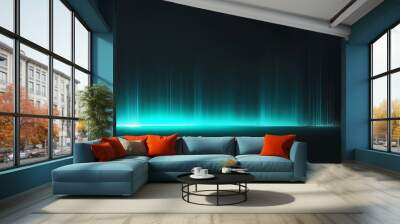 Abstract Digital Background with Teal Lines and Glowing Horizon Wall mural