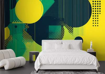 Abstract geometric background with yellow, green and black shapes. Wall mural