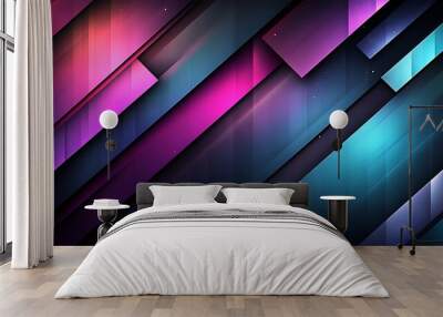 Abstract Geometric Pattern with Diagonal Stripes in Pink, Blue, and Black Wall mural