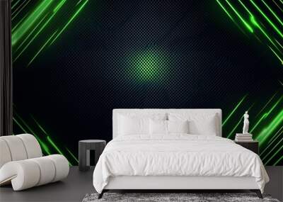 Abstract green neon lines frame on a dark background. Wall mural