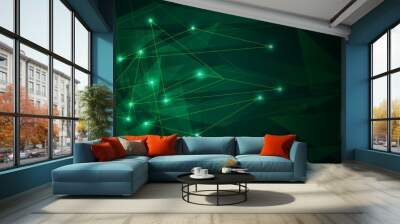 abstract green tech background with connected triangle and dots Wall mural