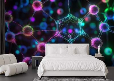 Abstract Network of Glowing Spheres Connected by Lines Wall mural