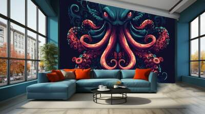 An Octopus with Vivid Tentacles and Intricate Floral Designs Wall mural