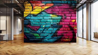 Colorful graffiti art on a brick wall. Wall mural