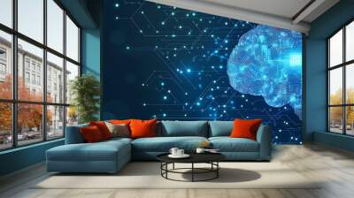 Digital Brain with Circuitry and Glowing Lights Wall mural