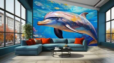 dolphin on oceans worldwide illustration Wall mural