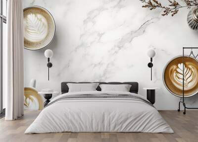 Two Cups of Latte Art on Marble Surface Wall mural