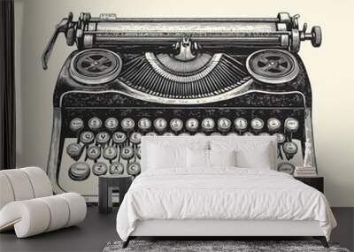 Vintage Hand-Drawn Illustration of a Typewriter Wall mural