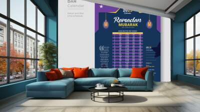 Blue color ramadan calendar design template. Iftar schedule templates design. Wall mural