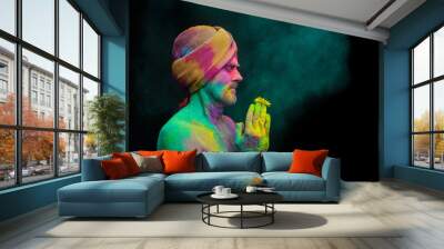 Man in paint holi Wall mural