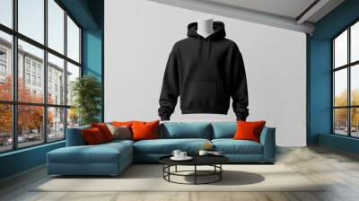 Mockup of  A black hoodie is displayed on a white pedestal. T Wall mural