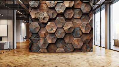 textured pattern wallpaper background design abstract wood wall structure surface hexagon rough floor material modern geometric backdrop honeycomb brown Wall mural