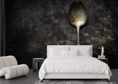 Vintage tarnished spoon on a dark grunge background, rustic kitchenware
 Wall mural