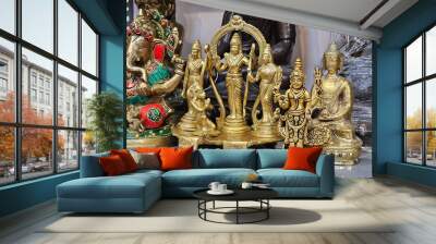 exquisite copper sculptures of hindu gods like ganesha, shiva, and lakshmi. meticulously crafted, th Wall mural