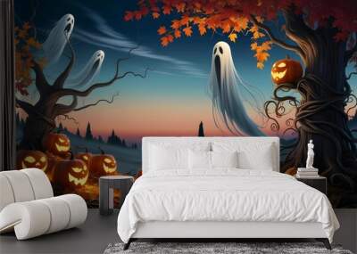 halloween background with pumpkin and bats v2 Wall mural