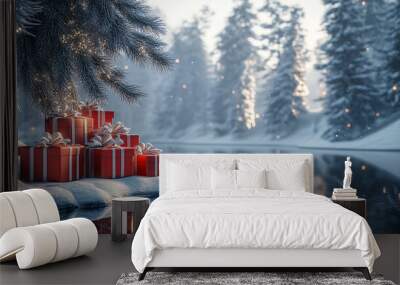 Beautiful Christmas colorful small and big present gift boxes background merry Christmas and happy new year Wall mural