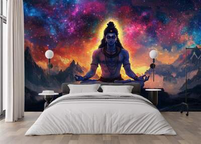 Maha Shivratri festival celebration hindu lord god shiva in Magical lights background Wall mural