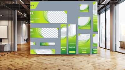 Abstract banner design web template Set, Horizontal header web banner. Modern Gradient Green cover header background for website design, Social Media Cover ads banner Wall mural