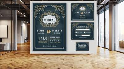 graceful vintage and luxurious wedding invitation on chalkboard background Wall mural