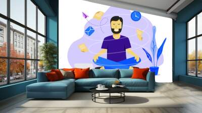 Meditation man at work. Business working design concept. Vector illustration Wall mural