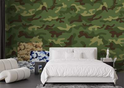 Military camouflage seamless pattern, For textile garment, T-shirt, Printing, Background, Wallpaper, Decoration, Vector illustration Wall mural