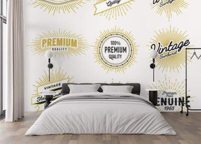 Set of vintage sunburst frame and label design. Vintage light ray sticker and banner collection for premium quality product, handcrafted product. Vector illustration Wall mural