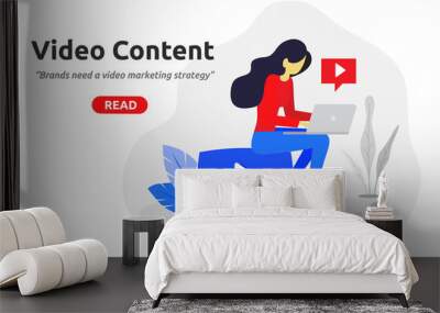 Social video marketing concept modern flat design. Video blogger icon. Vector illustration Wall mural