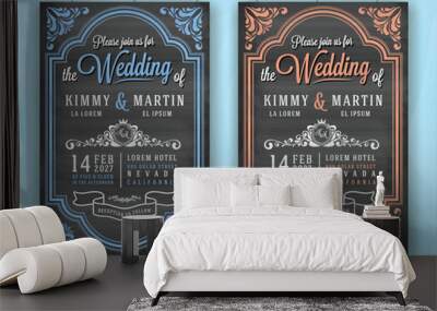 vintage chalkboard wedding invitation card template Wall mural