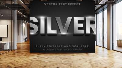 3d luxury silver metallic text style effect template editable text effect Wall mural