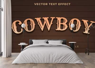 retro vintage wood cowboy 3d graphic style editable text effect Wall mural