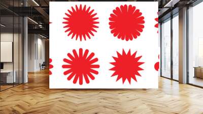 Starburst red sticker set - a collection of special offer sale oval and round shaped sunburst labels and badges. Red starburst, sunburst, stamp, seal, label or burst, badge, sticker. Vector. Wall mural