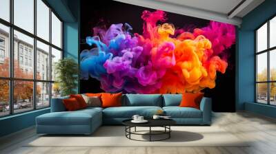 abstract background of colored smoke in water on a black isolated background. Wall mural