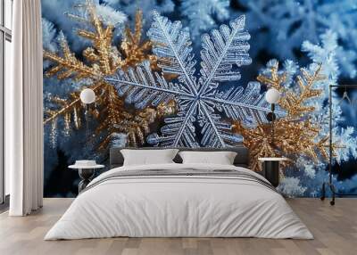 Close up view of snow flakes.  Wall mural